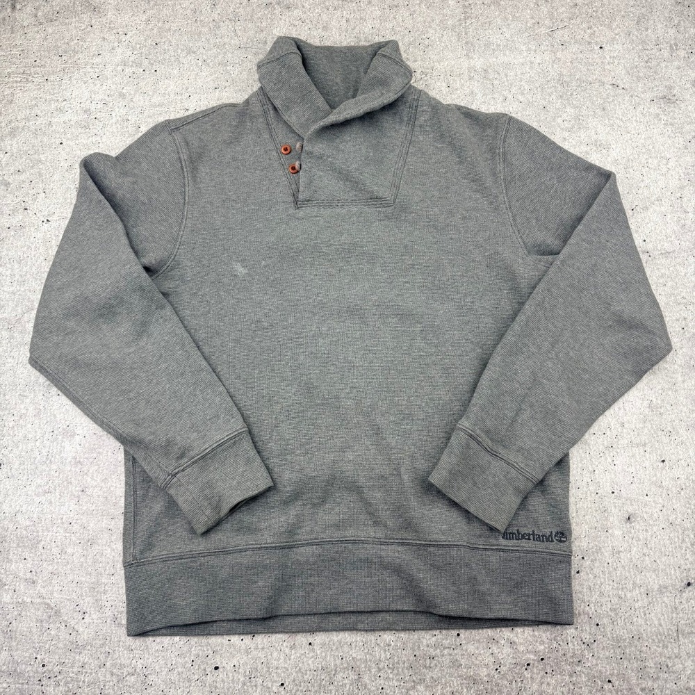 Timberland Shawl-Collar Neck Gray Pullover Sweatshirt Mens Medium Cotton Preppy